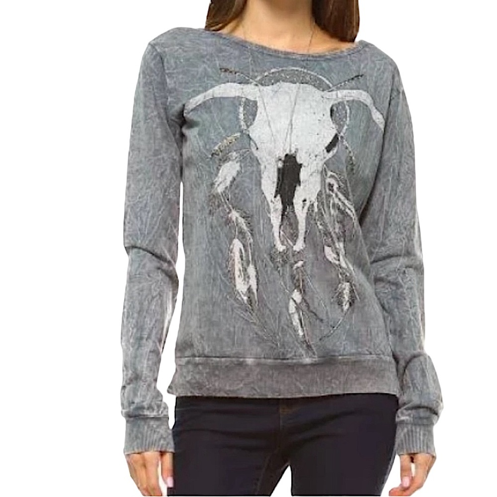URBAN X: Longhorn Dreamcatcher Rustic Top -Charcoal Grey - Size Large